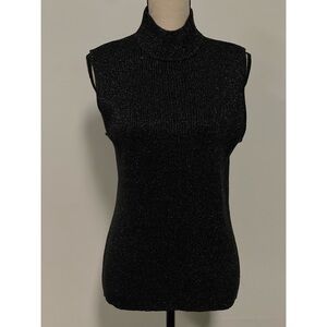 212 Collection Sleeveless Mock Neck Ribbed Sweater Black & Metallic Size XL